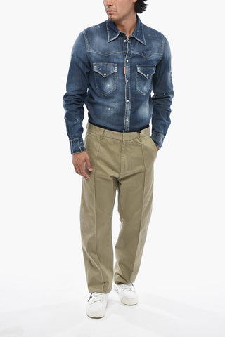 Pantaloni Chino a Gamba Dritta con Logo Argentato
