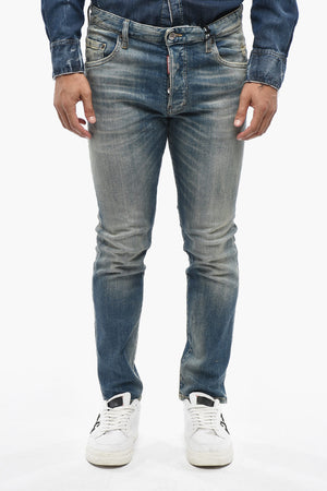 Jeans SKATER in Denim Stretch con Patch in Pelle 16cm