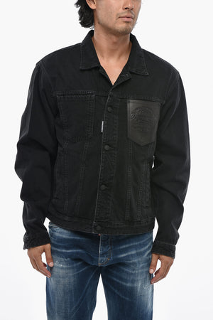 Dark Wash Denim Jacket With Logo Chest Pocket