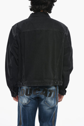 Dark Wash Denim Jacket With Logo Chest Pocket