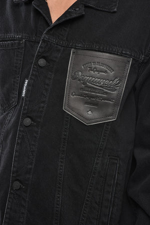 Dark Wash Denim Jacket With Logo Chest Pocket