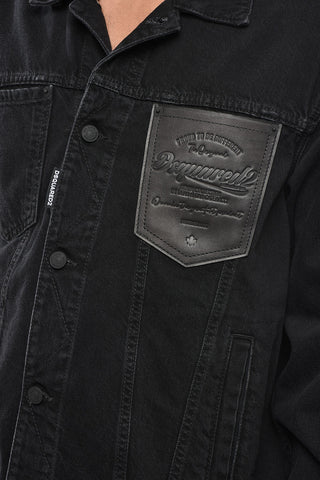 Dark Wash Denim Jacket With Logo Chest Pocket