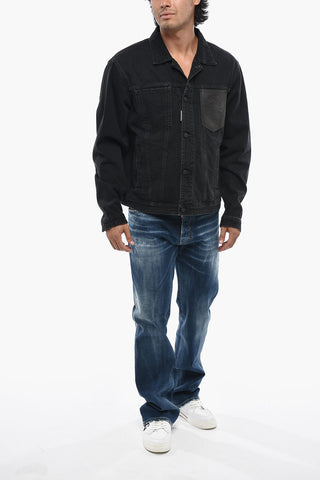 Dark Wash Denim Jacket With Logo Chest Pocket