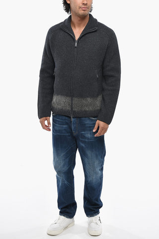 Ribbed Wool-Blend Knit With Zip Closure