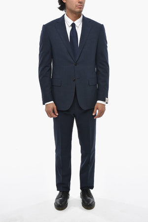 District Check Wool-Blend 2-Button Suit LEADER with Flap Pockets