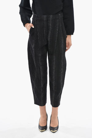 Pantaloni a Doppia Pince con Righe in Lurex