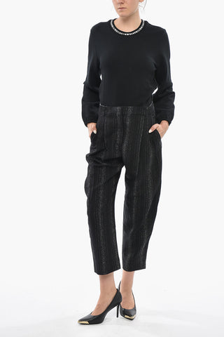 Double-Pleat Trousers with Lurex Stripes