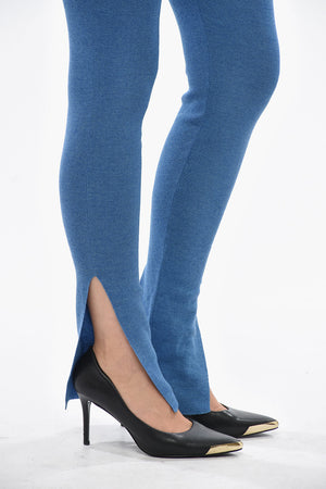 Knit Pants With Elastic Waist And Ankle Slit