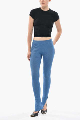 Knit Pants With Elastic Waist And Ankle Slit