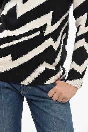 Virgin Wool Crewneck Sweater With Herringbone Pattern