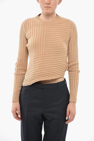 Ribbed Crewneck Top with Asymmetric Hem