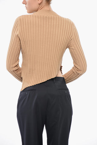 Ribbed Crewneck Top with Asymmetric Hem