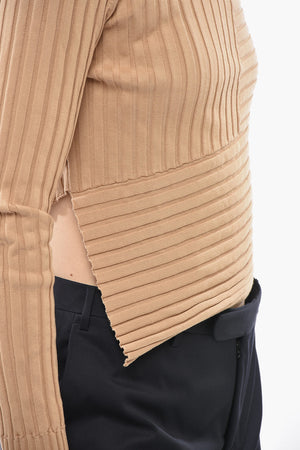 Ribbed Crewneck Top with Asymmetric Hem