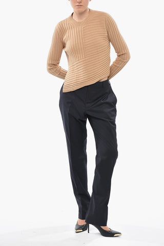 Ribbed Crewneck Top with Asymmetric Hem