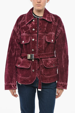 Stretch Denim Jacket with Velvety Finish and Belt