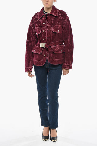 Stretch Denim Jacket with Velvety Finish and Belt