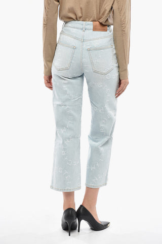 Stretch Denim Jeans with All-Over Logo 25cm