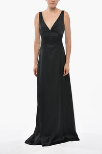 Satin Maxi Dress With V-Neck