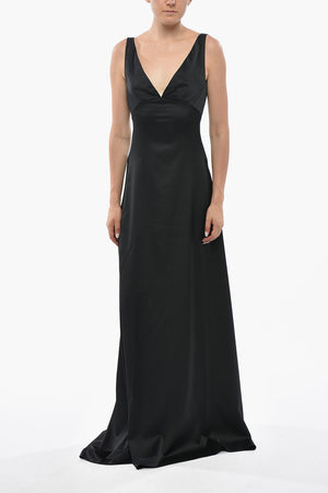 Satin Maxi Dress With V-Neck