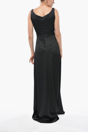 Maxi Vestito in Satin Con Scollo a V