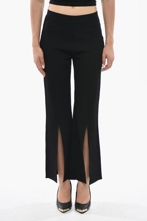 Solid-Color Trousers With Elastic Waist And Ankle Slit