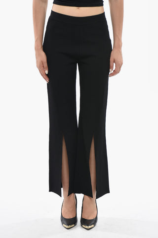 Solid-Color Trousers With Elastic Waist And Ankle Slit