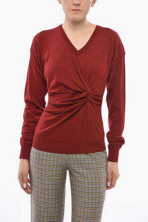 Draped Virgin Wool V-Neck Sweater