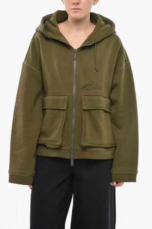 Maxi Felpa Hoodie a Tinta Unita con Tasche A Toppa