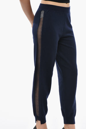 Pantaloni in Misto Cashmere con Banda Laterale Traforata