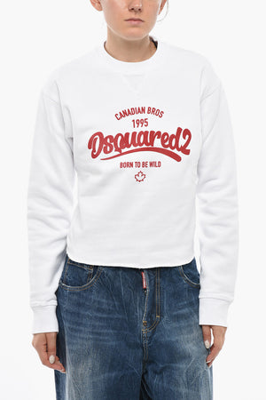 Gekürztes Rundhalssweatshirt aus Baumwolle mit erhabenem Logo