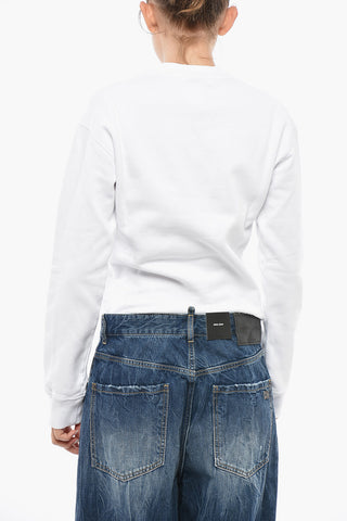 Cotton Cropped Crewneck Sweatshirt with Embossed Logo
