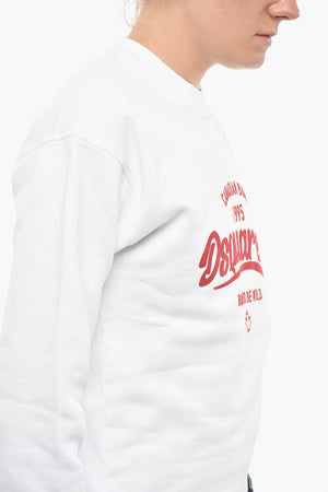 Cotton Cropped Crewneck Sweatshirt with Embossed Logo