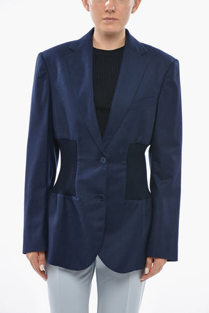 Blazer in Lana con Inserto in Maglia a Costine