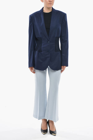 Blazer in Lana con Inserto in Maglia a Costine