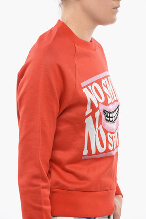 Cotton-Blend Crewneck Sweater NO SMILE NO SERVICE
