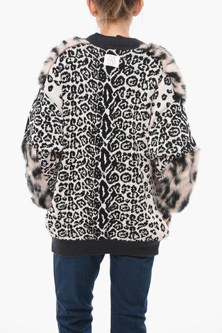 Cardigan mit Animalier-Muster und Kunstpelz-Details
