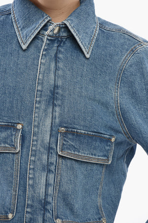 Jumpsuit Utility in Denim Stretch con Zip Frontale
