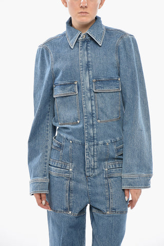 Jumpsuit Utility in Denim Stretch con Zip Frontale