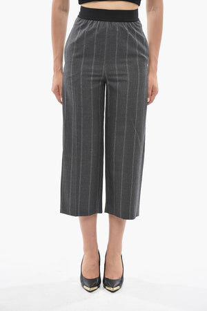 Lurex-Striped Wool Trousers With Elastic Waistband