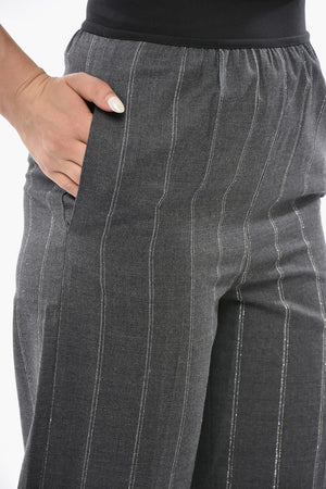 Lurex-Striped Wool Trousers With Elastic Waistband