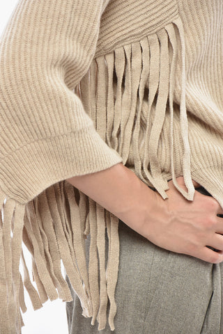 Rippstrickpullover aus Kaschmir mit 3/4-langen fransigen Ärmeln