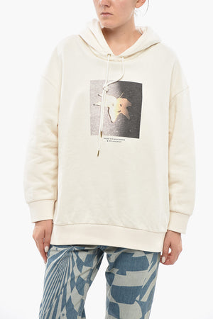 Felpa Hoodie in Cotone Felpato con Stampa sul Fronte