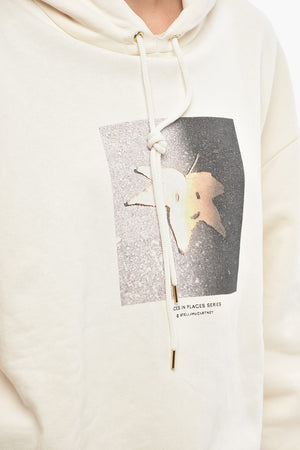 Felpa Hoodie in Cotone Felpato con Stampa sul Fronte