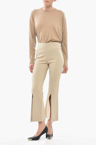 Solid-Color Trousers With Elastic Waist And Ankle Slit