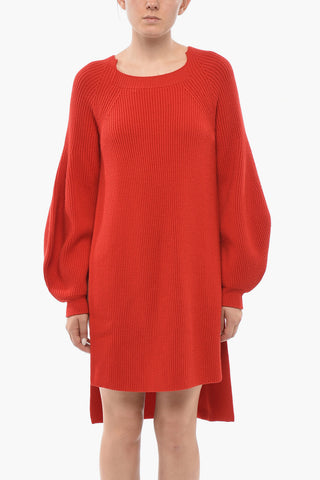 Asymmetric Knit Dress with Side Slits