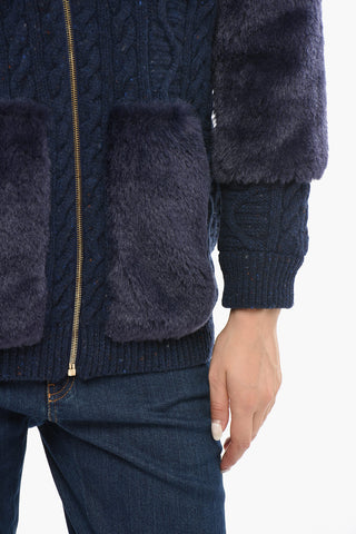 Short Virgin Wool Coat with Faux Fur Details