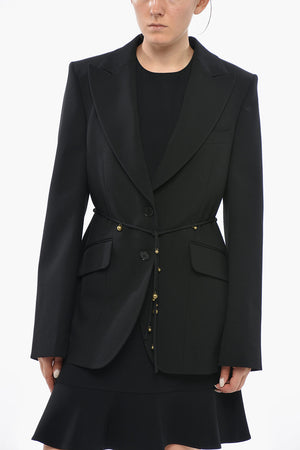 Solid-Color Twill Jacket With Lace-up Detail Embellished With Gold Accents