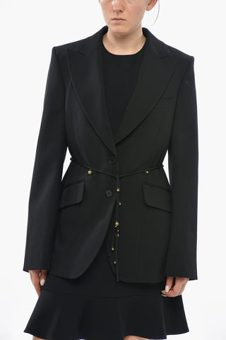 Solid-Color Twill Jacket With Lace-up Detail Embellished With Gold Accents
