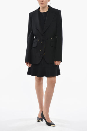 Giacca in Twill a Tinta Unita con Dettaglio Lace-up Impreziosito da Dettagli Dorati