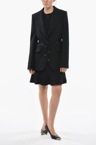Solid-Color Twill Jacket With Lace-up Detail Embellished With Gold Accents
